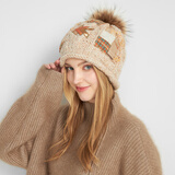 卡蒙（Kenmont）韩版时尚亮片绵羊毛可爱毛球毛线帽潮女秋冬防风保暖针织帽9432 木薯色 适用头围58cm