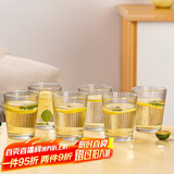 青苹果无铅玻璃水杯 竖纹漱口杯茶杯牛奶杯啤酒杯6只装 饮料杯