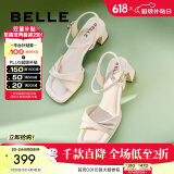 百丽（Belle）方头一字带凉鞋女商场同款粗跟凉鞋A9X1DBL4 米白 36 (230mm)