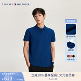 TOMMY HILFIGER【潮流多色】夏季男装珠地棉商务休闲纯色短袖T恤翻领POLO22109 宝蓝色C5J M (推荐：135-150斤)