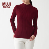 无印良品 MUJI 女式 宽罗纹 可水洗 半高领毛衣长袖针织衫 BAA02A1A 紫红色 XS
