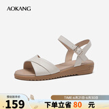 奥康（Aokang）女鞋坡跟一字带凉鞋牛皮舒适日常休闲外穿妈妈鞋T666688811米37码