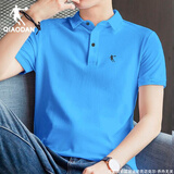 乔丹短袖t恤男士polo衫2025夏季透气冰丝宽松休闲翻领半袖运动上衣 湖蓝-速干100%聚酯纤维 3XL /190