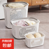 京东物流 脏衣篓家用脏衣服收纳筐脏衣篮浴室洗衣篮神器收纳筐 象牙白 小号+中号【优惠2件套】