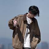 NEW OR MODE复古外套男生春秋季新款宽松休闲刺绣棒球服美式高级感男生夹克衫 咖啡色 XL 【建议125-145斤】