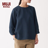 无印良品 MUJI 女式 亚麻水洗 七分袖罩衫 BCA01C0S 深海军蓝 L