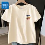 真维斯（Jeanswest）简约短袖女士夏季衣服2026新款纯棉百搭宽松半袖体恤女装显瘦t恤 米色 三种情绪_K M