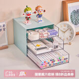 JEKO&JEKO抽屉式桌面收纳盒透明办公室学生宿舍桌上文具整理盒 冰川蓝3格