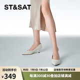 星期六（St&Sat）女鞋石头纹羊皮革通勤浅口猫跟单鞋 米白色（皮面） 37