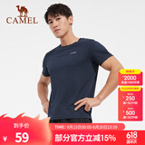 骆驼（CAMEL） 运动短袖T恤春夏情侣款宽松透气休闲跑步健身运动上衣 6002，藏青，男 XL