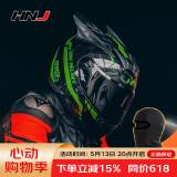 HNJ摩托车头盔男女全盔新3C国标认证四季通用越野机车A1夏季头盔 黑武士（白片)+黑镜片+黑角 均码