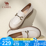 骆驼（CAMEL）乐福鞋女简约时髦牛皮金属花扣粗跟套脚单鞋 L24S504624 米色 38 