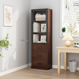 祺汇实木书柜储物柜一体家用客厅靠墙展示柜置物架带玻璃门整墙落地柜 三层三抽丨胡桃色40*24*高180cm