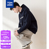 唐狮（TonLion）2023男前胸文字连帽卫衣 加绒款/藏青 L 