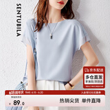 尚都比拉拼接短袖雪纺衫女显瘦遮肚子上衣夏季女装薄款休闲T恤 浅蓝色 XL