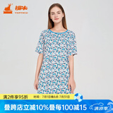 铜牛【商场同款】春夏棉汗布半袖印花女裙圆领睡裙VQ051 翩翩起舞-米-蓝绿 S (160/85)
