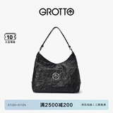 GROTTO个乐黑石hobo大号植鞣绵羊皮腋下单肩斜挎包礼物 经典黑L（银标）