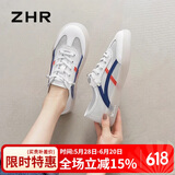 ZHR夏季小白鞋女真牛皮百搭网洞鞋女透气女鞋轻便休闲 A67E 白蓝 38