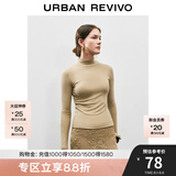 UR秋季新款女装简约百搭休闲立领修身长袖T恤UWB440047 绿卡其 XL