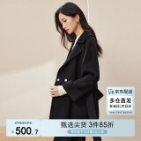 尚都比拉中长款毛呢大衣女冬季小个子100%羊毛双面呢外套 雅黑色 M 