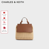 CHARLES&KEITH时尚拼色编织双肩背包女生日礼物CK11-60782356 Beige米色 R