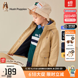 暇步士（Hush Puppies）童装儿童厚风衣冬季新款男女大童纯色摇粒绒外套时尚厚风衣 暖卡其 150 cm