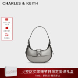 CHARLES&KEITH三角扣新月包腋下包单肩包包女包女友生日520礼物CK2-50271205 Pewter锡灰色 S