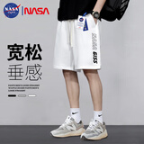 NASA GISS短裤男夏季薄款五分裤宽松学生篮球裤休闲运动沙滩裤 白色 4XL 