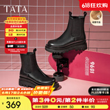 他她（TATA）英伦风切尔西靴女显瘦加绒厚底烟筒靴时装靴冬新GXB01DD3 黑色（绒里） 40