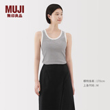 无印良品（MUJI）女式 弹力罗纹编织背心 上衣内搭打底 25年夏季女装 BB2ROA5S 白色条纹 L (165/88A)