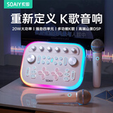 索爱（soaiy）SG20 K歌音响麦克风一体直播声卡设备游戏手机无线唱歌家用话筒音箱 双麦流光白