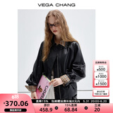 VEGA CHANG黑色皮衣女2025年春秋季新款宽松复古机车风pu皮夹克外套 机车黑 S