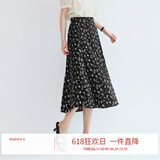 伊芙丽（eifini）【经典延续】伊芙丽波浪摆气质绝美碎花拼接韩式半身裙女A字半裙 黑色 预售 M /105-118斤