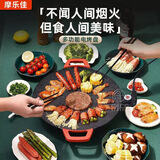 摩乐佳韩式插电电烤盘多用途烤肉锅电烤炉家用大尺寸电烤盘麦饭石烤肉无烟不粘煎烤盘铁板烧圆形电烤盘 800W大功率【岩黑】口径36CM 1层