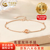 中国黄金（CHINA GOLD）18K金环环相扣手链女款双环转运珠手饰品情人节生日礼物送女友 【京速达】18K双环-玫瑰金