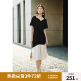 独束大码女装【黑标系列】2024夏精致派对法式撞色鱼尾短袖连衣裙 赫本黑 2XL (尺码：4)