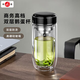 明霞玻璃杯男双层高硼硅加厚防烫家用便携车载鹅蛋泡茶水杯210ml黑色