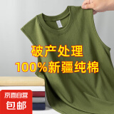 纯棉背心男士运动无袖T恤夏季薄款宽松外穿篮球跨栏坎肩宽肩健身 军绿 B03 4XL 建议170-190斤