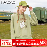 lagogo拉谷谷2023秋冬新款爆款草绿色猫咪拉绒连帽卫衣女时尚洋气 草绿色(L9) M 160/38