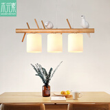 木元素 小鸟餐厅吊灯 北欧日式原木风田园餐馆饭厅灯三头长线 原木色 3头小鸟吊灯 E27 LED光源