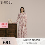 SNIDEL秋冬甜美碎花系带收腰百褶雪纺连衣裙SWFO245033 粉米色 L （2）