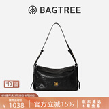 BAGTREE【明星同款】包包树奶盒包植鞣牛皮新款单肩斜挎女生包枕头hobo包 檀黑色-中号 高级小众生日礼物女