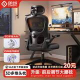 朗域轩品电脑椅家用人体工学椅子办公椅靠背人工力学座椅久坐电竞椅子宿舍 耀黑-乳胶-一级气杆-悬浮腰枕 90-120度(含) 升降扶手