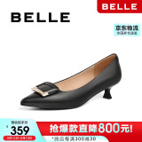 百丽方扣高跟鞋女秋季舒适羊皮细跟单鞋Z2N2DCQ3 黑色 37