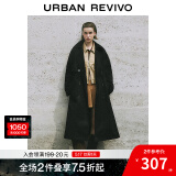 UR秋季新款女装摩登英伦风双排扣收腰系带风衣UWM140030 黑色 (偏宽松) M