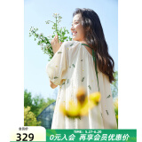 飞鸟和新酒轻薄宽松小个子连衣裙女夏季新款圆领显瘦气质女裙 满幅图案淡黄HPF01 L