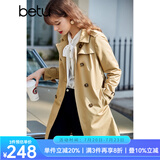 betu百图女装中长款风衣女双排扣大衣新款英伦风长外套JD2101T34 卡其色 S