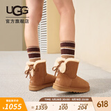 UGG秋季女士舒适时尚平底保暖迷你双蝴蝶结款休闲雪地靴 1127130 CHE | 栗色 39