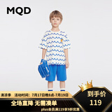 MQD童装男童套装2024夏季圆领短袖T恤户外运动短裤潮酷2件套 米白 160