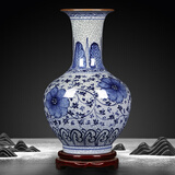 傲世景德镇陶瓷器仿古中式青花瓷花瓶工艺品客厅摆件博古架办公室装饰 大手绘官窑裂纹赏瓶+底座+证书